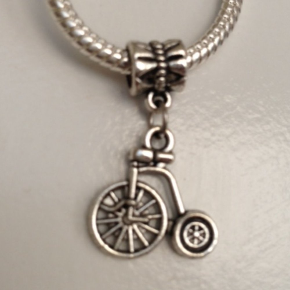 “Bicycle” Silver Plated Dangling Charm Bead For European Style Charm Bracelets